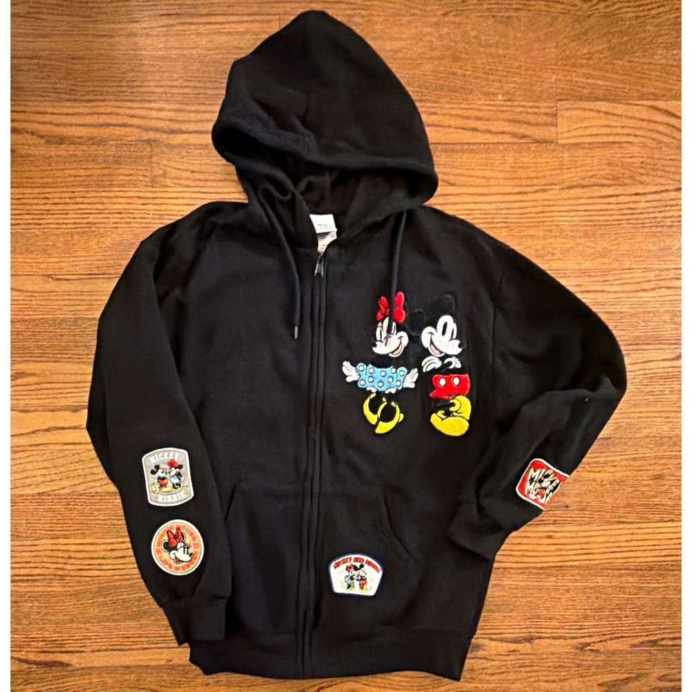 Disney Mickey Mouse Women's Black Full Zip Hoodie Embroidered Mickey Minnie S